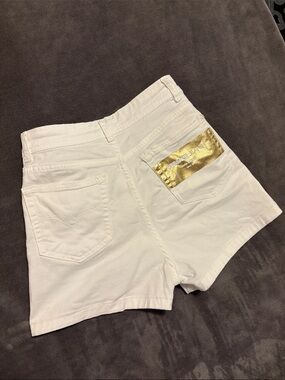 Versace Jeans Collection White Denim Shorts with Gold Patch